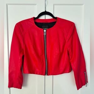 Bebe Vibrant Cropped Red Faux Leather Jacket Womens L biker casual